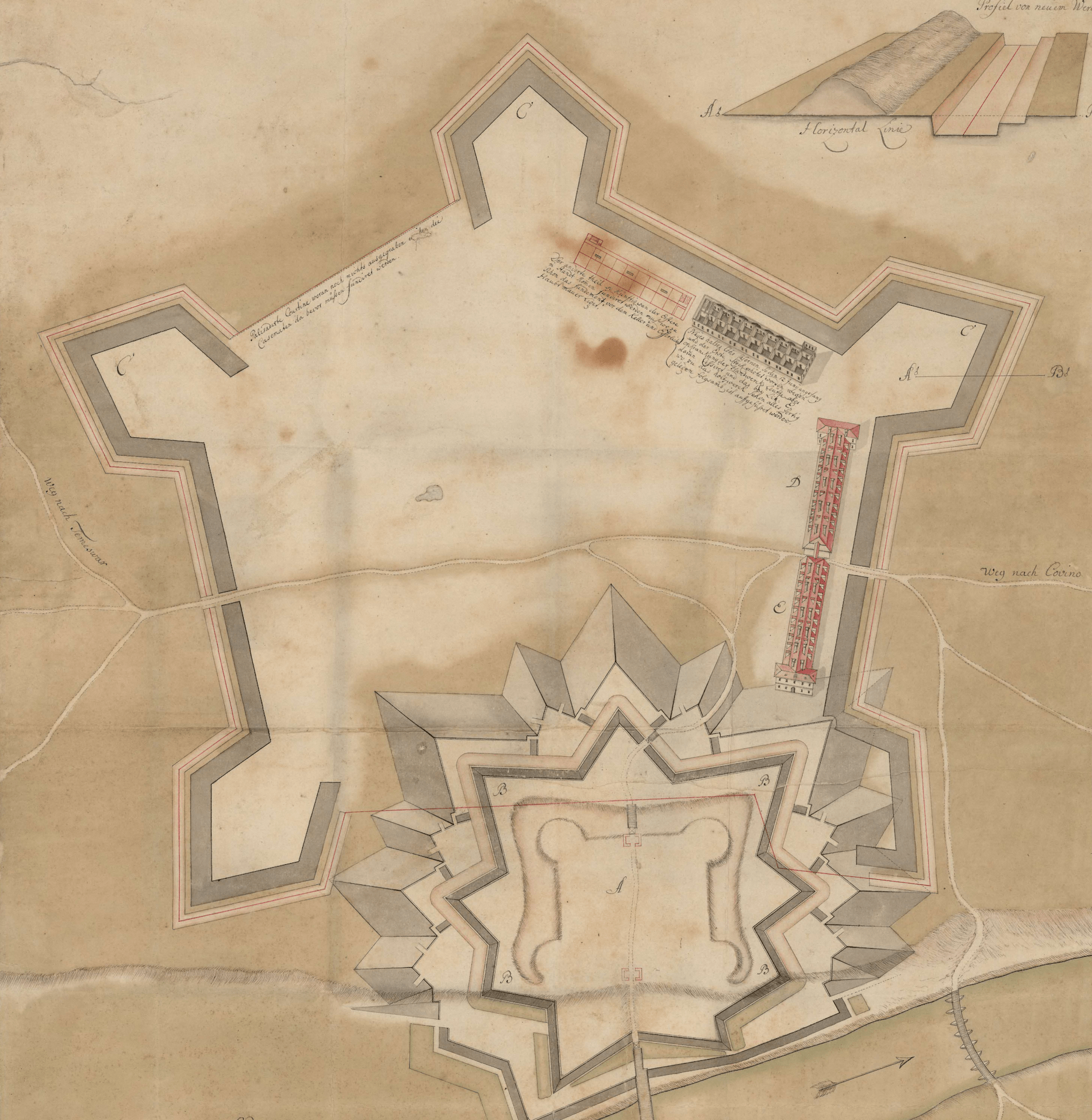 Mapa Pančevačke Tvrđave iz 1720. godine. Plan von Panschowa