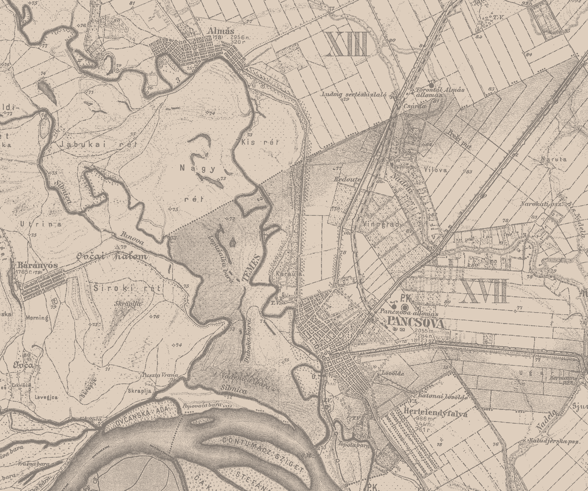 Mapa Torontalske županije sa gradskom mapom Pančeva iz 1896. godine