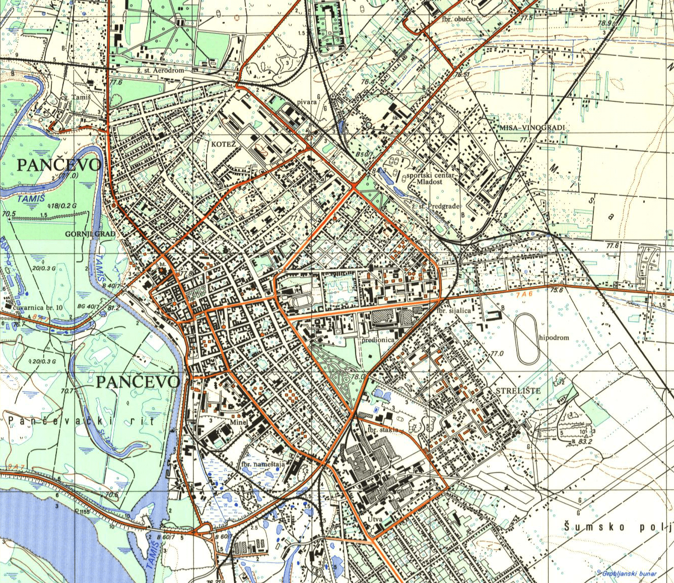 Vojna karta Pančeva iz 1989. godine